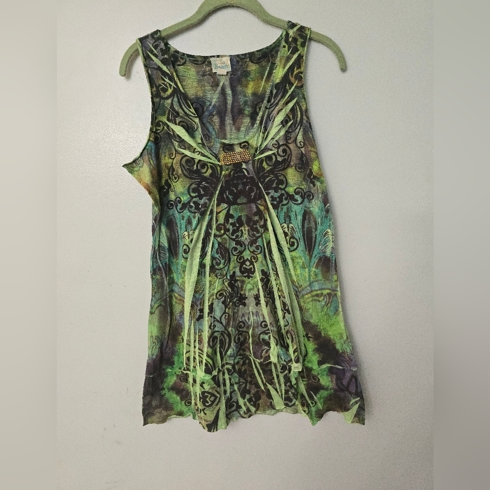 One World Beach cover up women’s Small Green Top